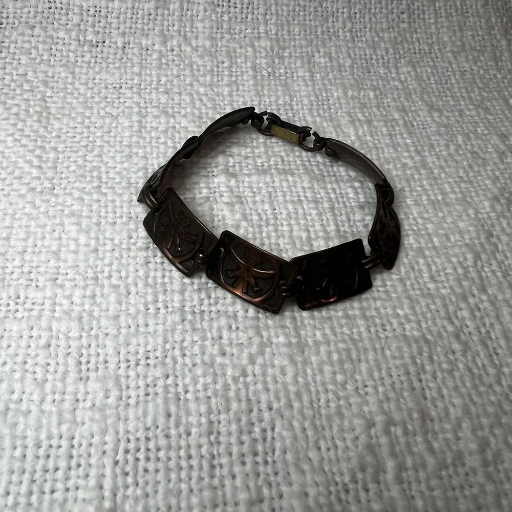Vintage Copper Aztec Native American Inspired Link Bracelet Streetwear Retro